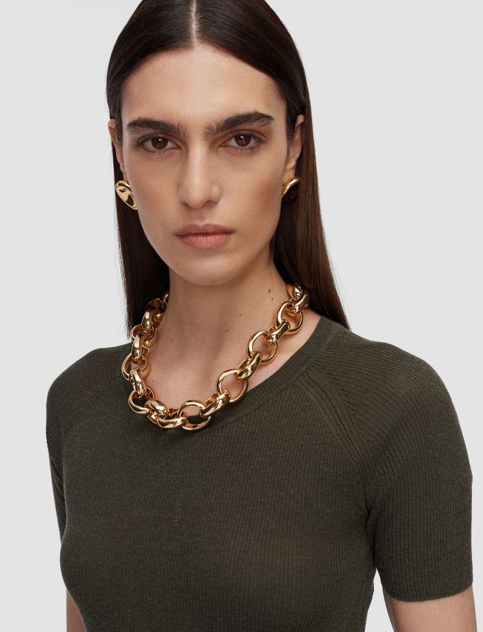 Green Belarb Sheer Linen Blend Knit T-Shirt - Joseph