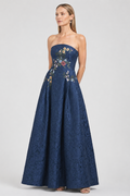 BELLE MIDNIGHT BLUE EMBROIDERED A-LINE GOWN - FINAL SALE