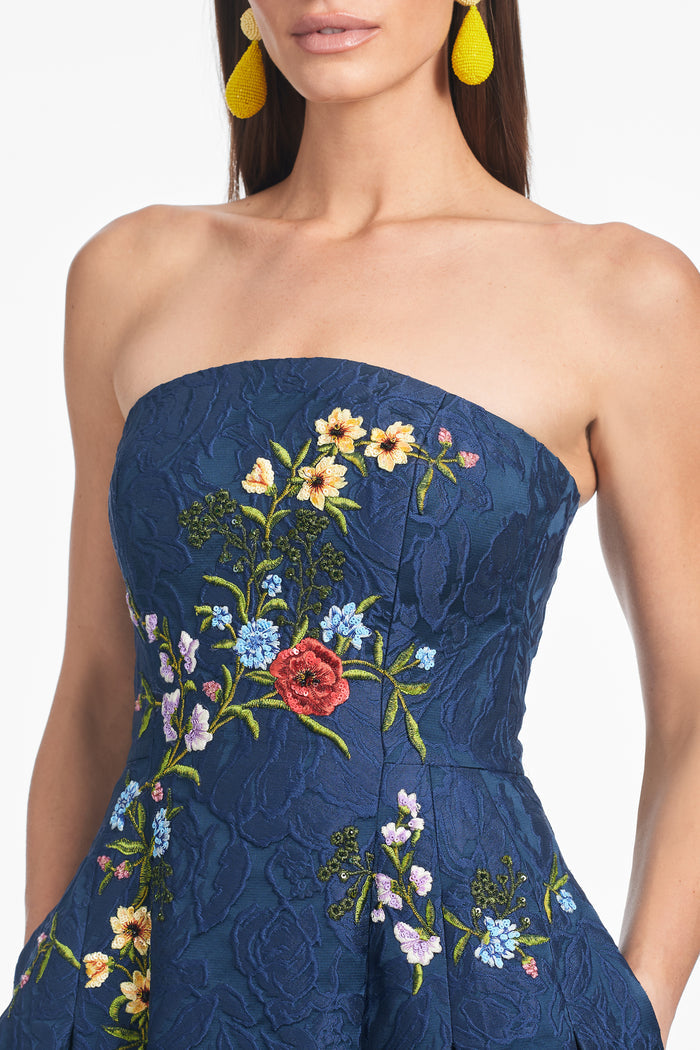 BELLE MIDNIGHT BLUE EMBROIDERED A-LINE GOWN - FINAL SALE