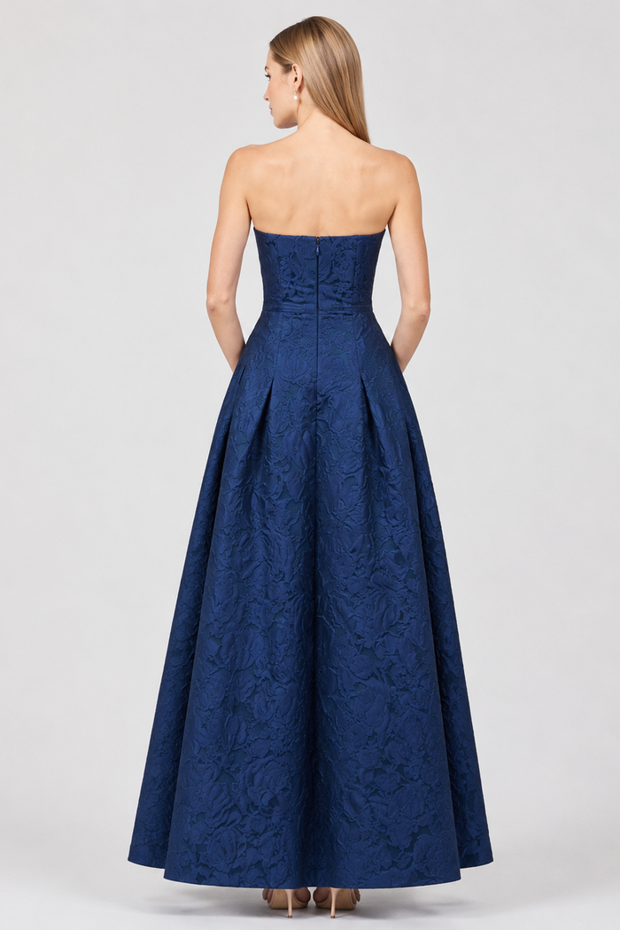 BELLE MIDNIGHT BLUE EMBROIDERED A-LINE GOWN - FINAL SALE