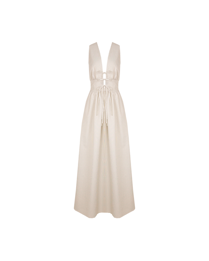 BENNY TIE DRESS WHITE NAVY STRIPE