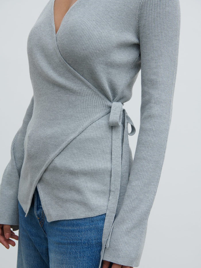 Candy Is 5'6" & Wears Size UK S|Bettie Wrap Knit Cardigan - Grey Marl