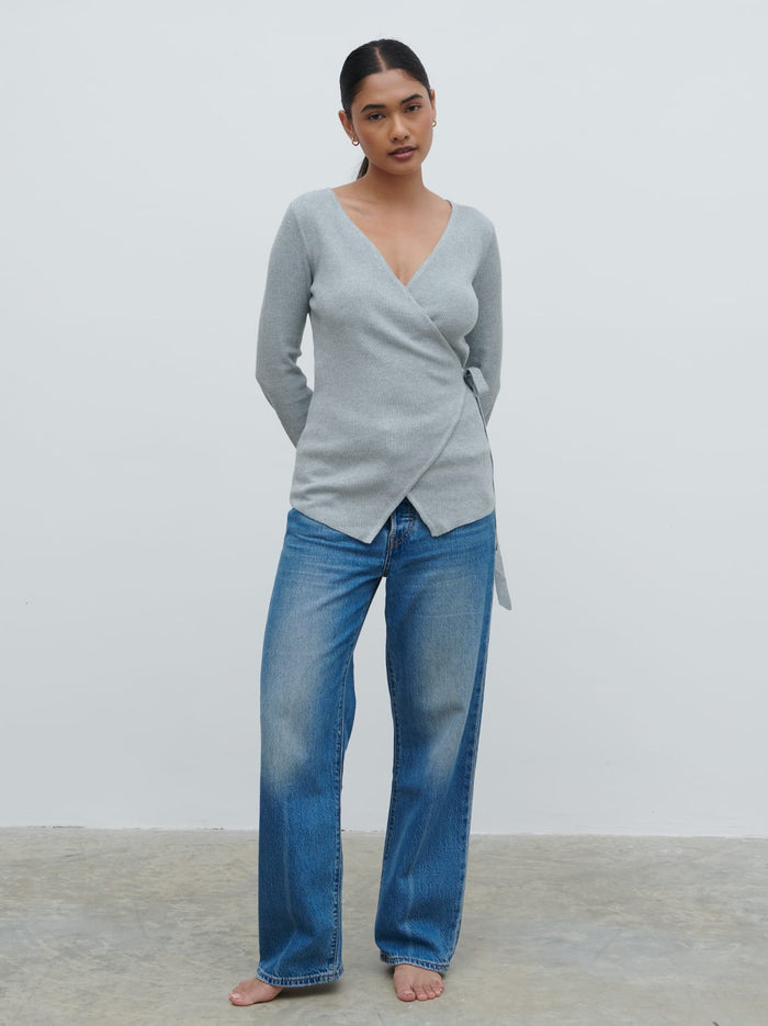 Candy Is 5'6" & Wears Size UK S|Bettie Wrap Knit Cardigan - Grey Marl