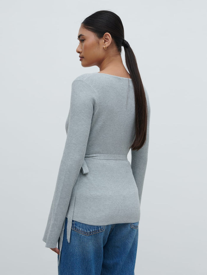 Candy Is 5'6" & Wears Size UK S|Bettie Wrap Knit Cardigan - Grey Marl