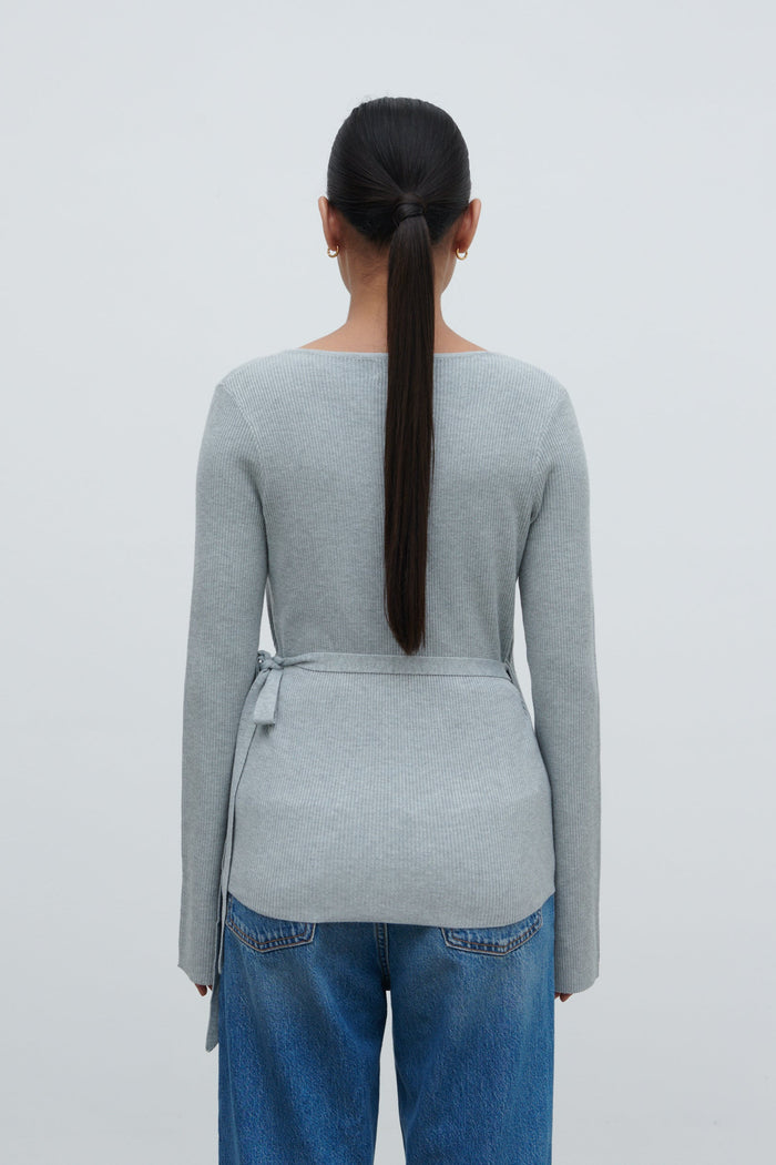 Candy Is 5'6" & Wears Size UK S|Bettie Wrap Knit Cardigan - Grey Marl