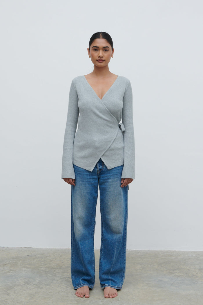 Candy Is 5'6" & Wears Size UK S|Bettie Wrap Knit Cardigan - Grey Marl