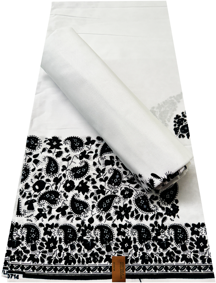Black and White African Hollandais Print Paisley Fabric