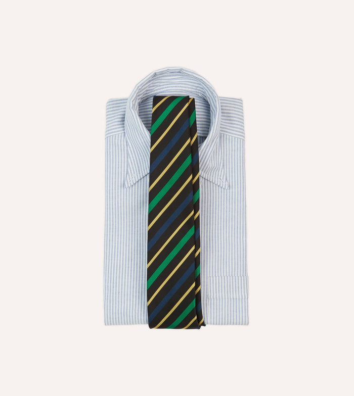 Black, Blue, Green and Yellow Multi Stripe Mogador Silk Tipped Tie