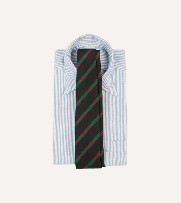 Black, Green and Red Sandwich Stripe Mogador Silk Tipped Tie