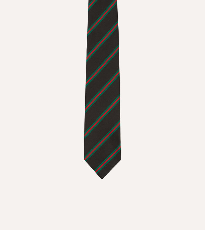 Black, Green and Red Sandwich Stripe Mogador Silk Tipped Tie