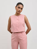 Candy Is 5'6" & Wears Size UK 8|Blair Cropped Button Top - Pink