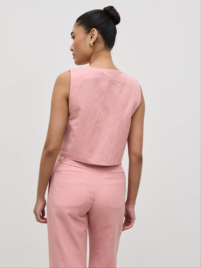 Candy Is 5'6" & Wears Size UK 8|Blair Cropped Button Top - Pink