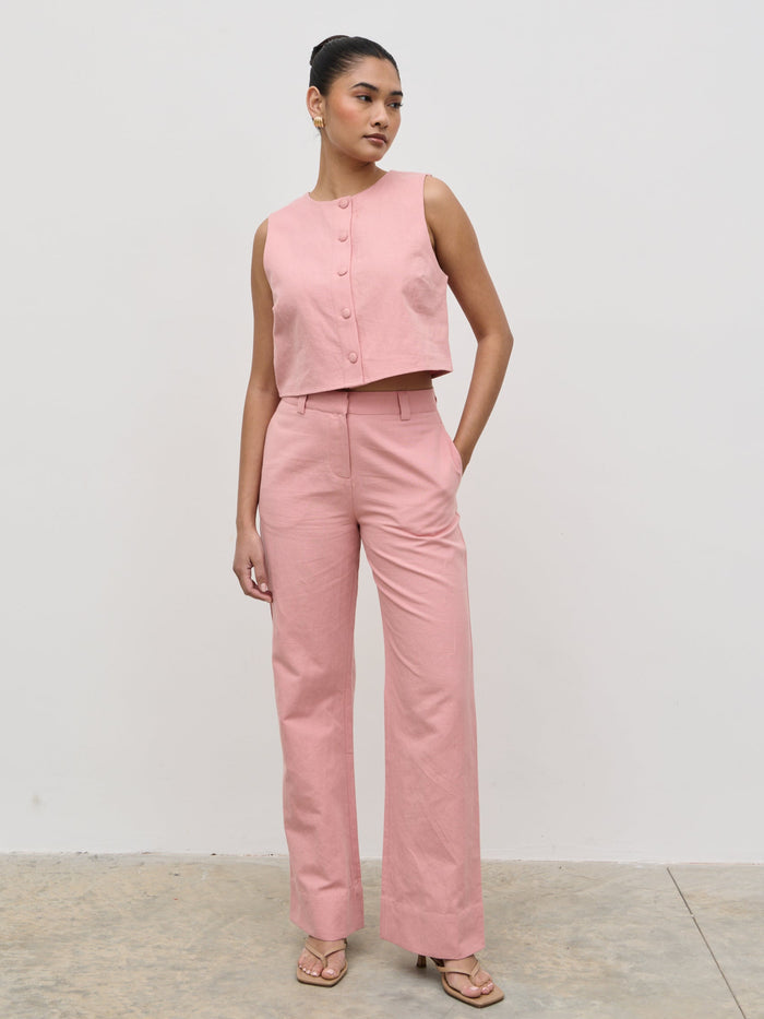 Candy Is 5'6" & Wears Size UK 8|Blair Linen Trousers - Pink