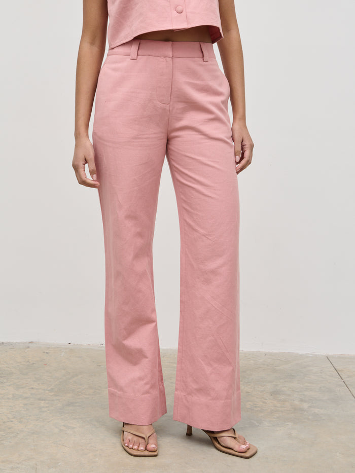 Candy Is 5'6" & Wears Size UK 8|Blair Linen Trousers - Pink