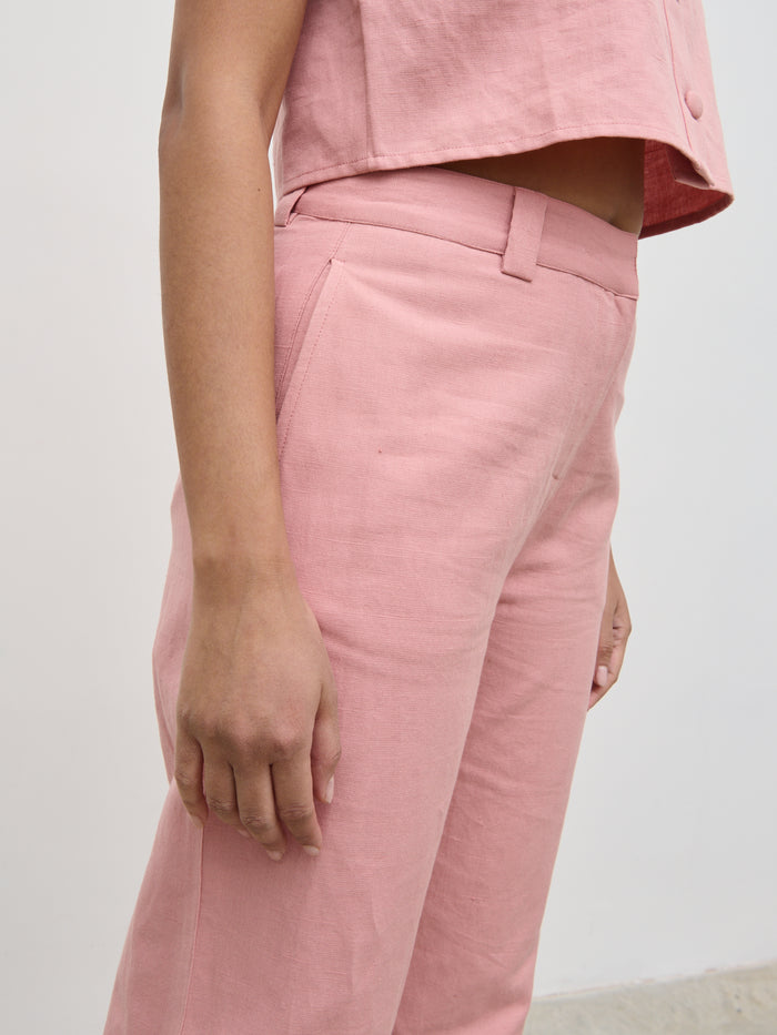 Candy Is 5'6" & Wears Size UK 8|Blair Linen Trousers - Pink