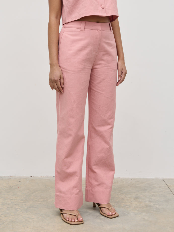 Candy Is 5'6" & Wears Size UK 8|Blair Linen Trousers - Pink