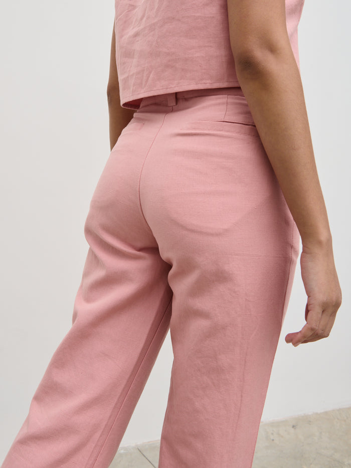 Candy Is 5'6" & Wears Size UK 8|Blair Linen Trousers - Pink