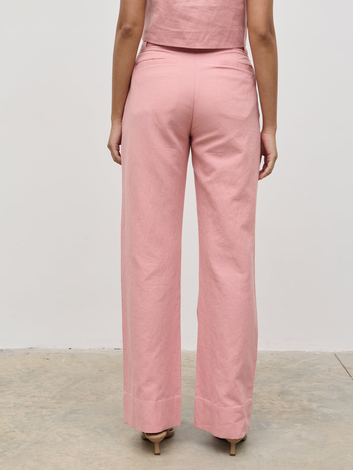 Candy Is 5'6" & Wears Size UK 8|Blair Linen Trousers - Pink