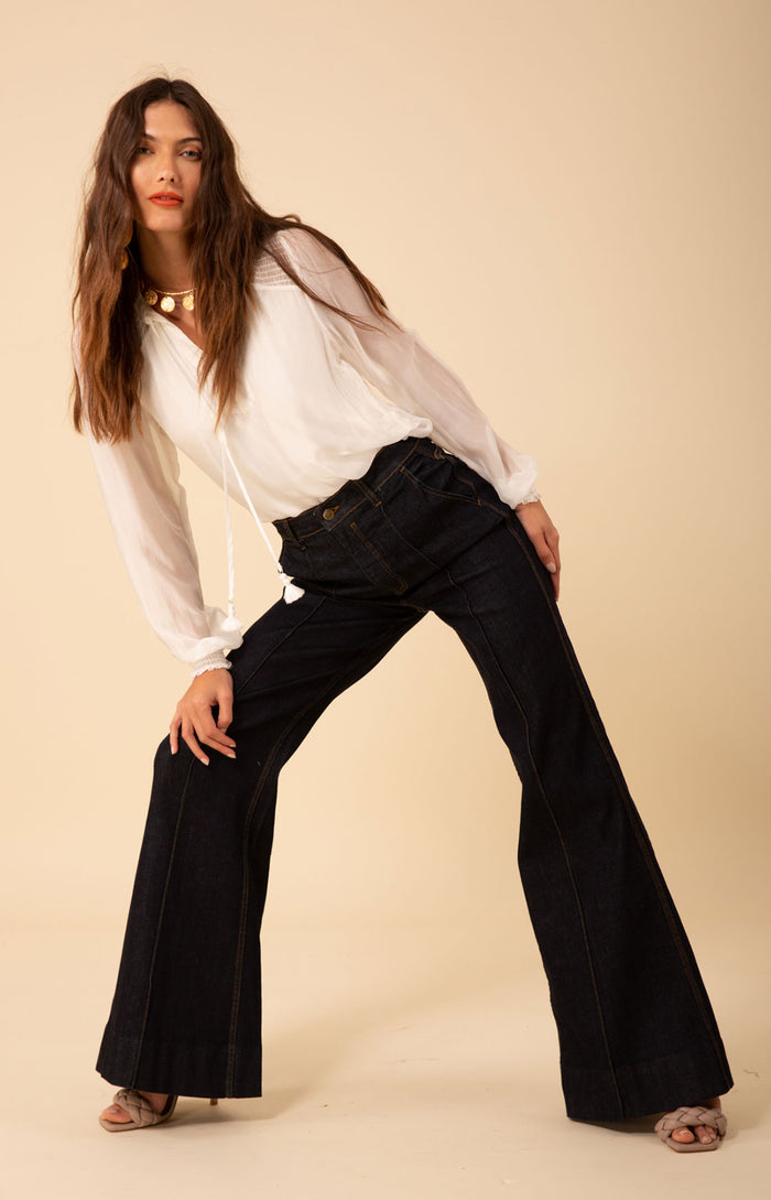 Blake Flare Leg Denim Trouser, color_navy