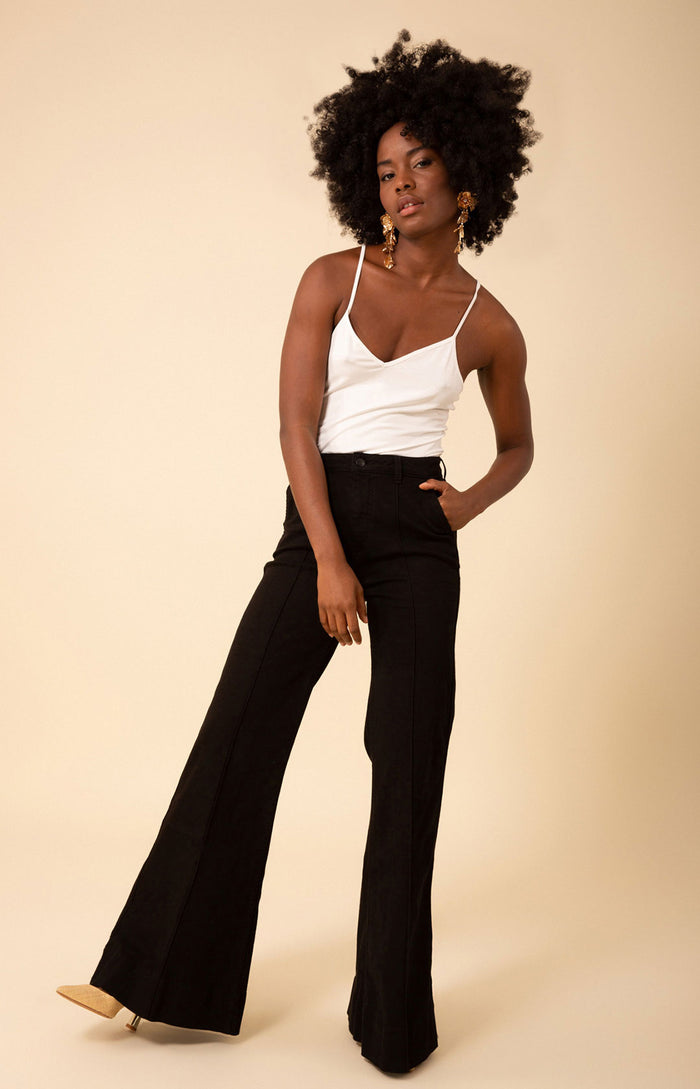 Blake Flare Leg Denim Trouser, color_black
