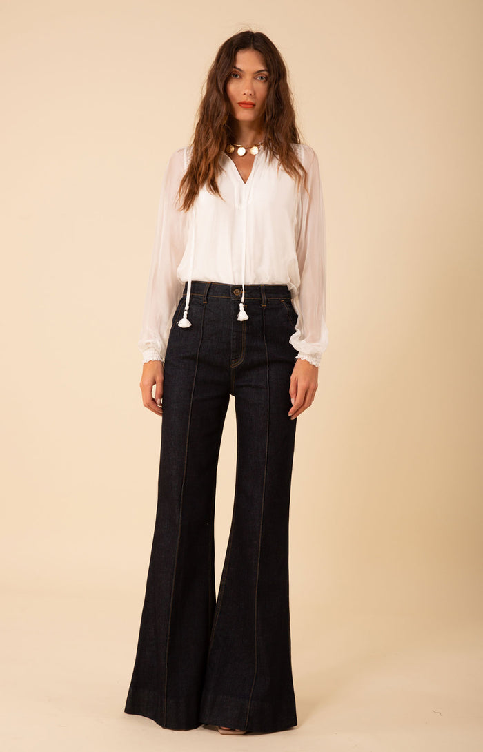 Blake Flare Leg Denim Trouser, color_navy