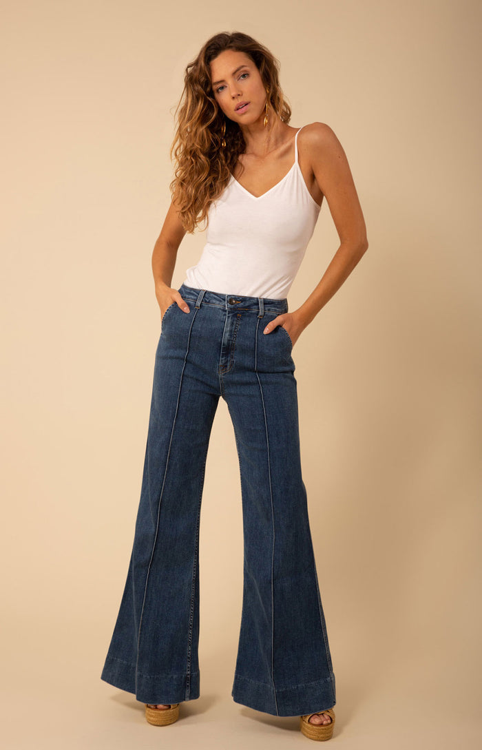 Blake Flare Leg Denim Trouser, color_lightblue