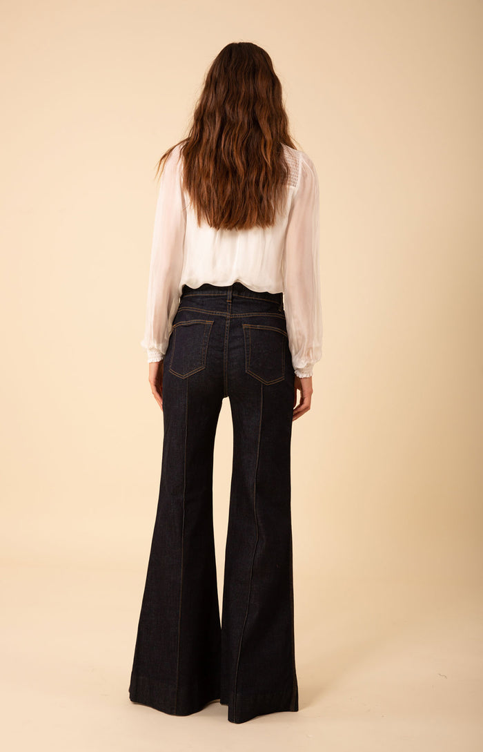Blake Flare Leg Denim Trouser, color_navy
