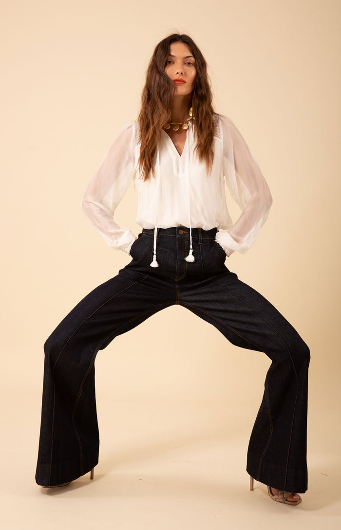 Blake Flare Leg Denim Trouser, color_navy