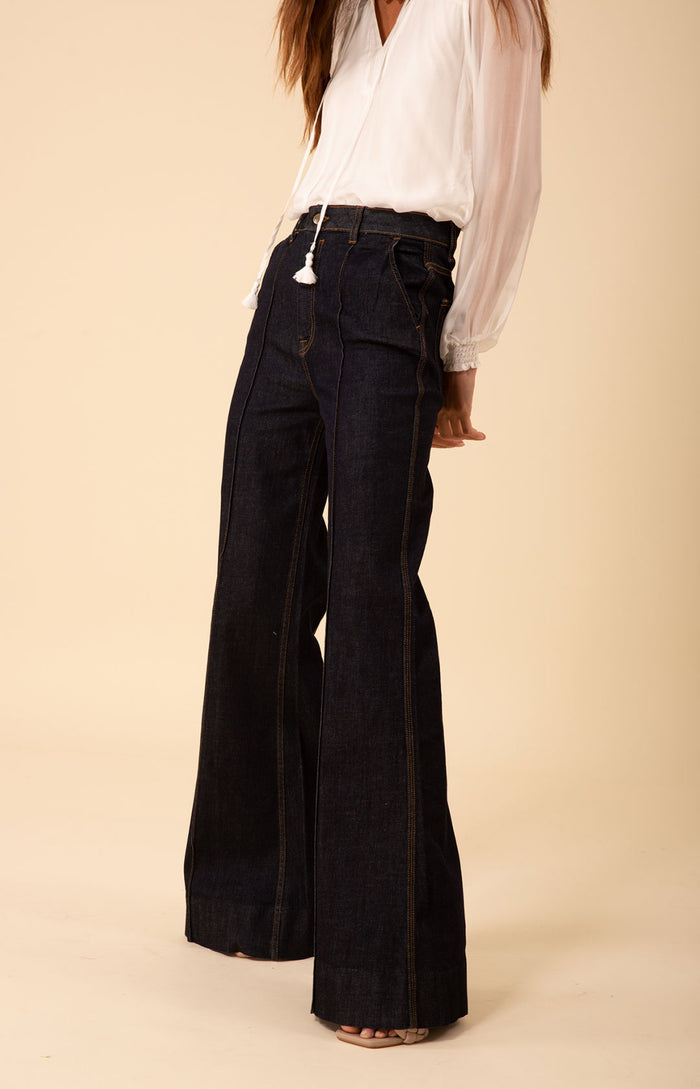 Blake Flare Leg Denim Trouser, color_navy