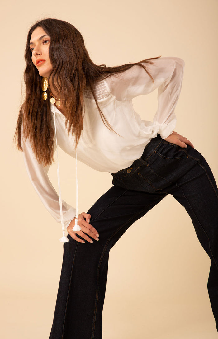 Blake Flare Leg Denim Trouser, color_navy