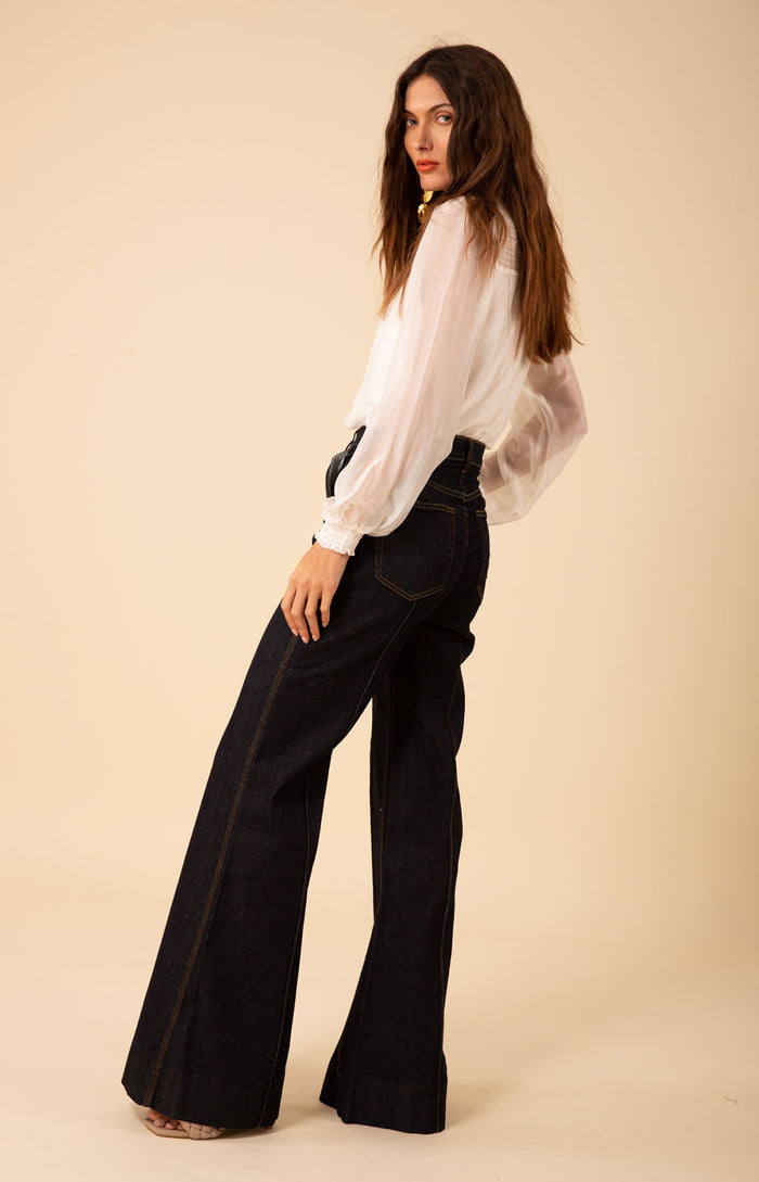 Blake Flare Leg Denim Trouser, color_navy