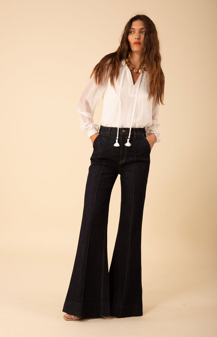 Blake Flare Leg Denim Trouser, color_navy