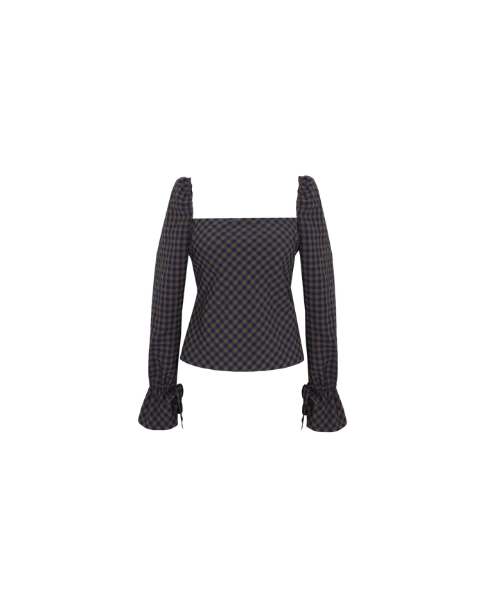 BON GINGHAM TOP NAVY BROWN GINGHAM