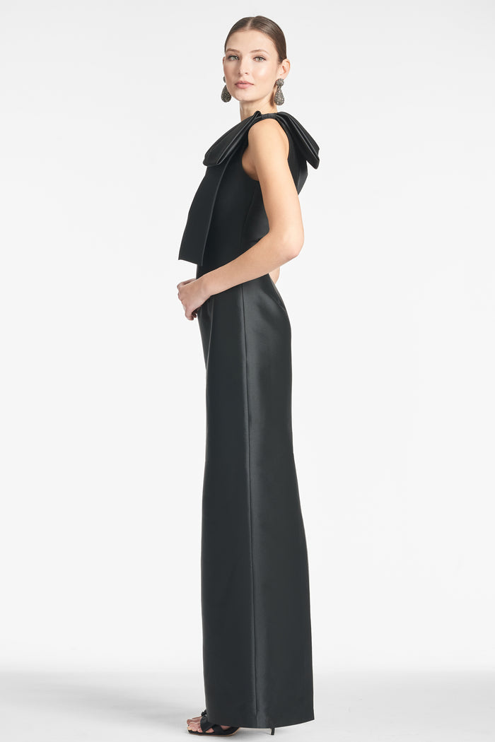 BONNIE BLACK MIKADO ONE SHOULDER COLUMN GOWN