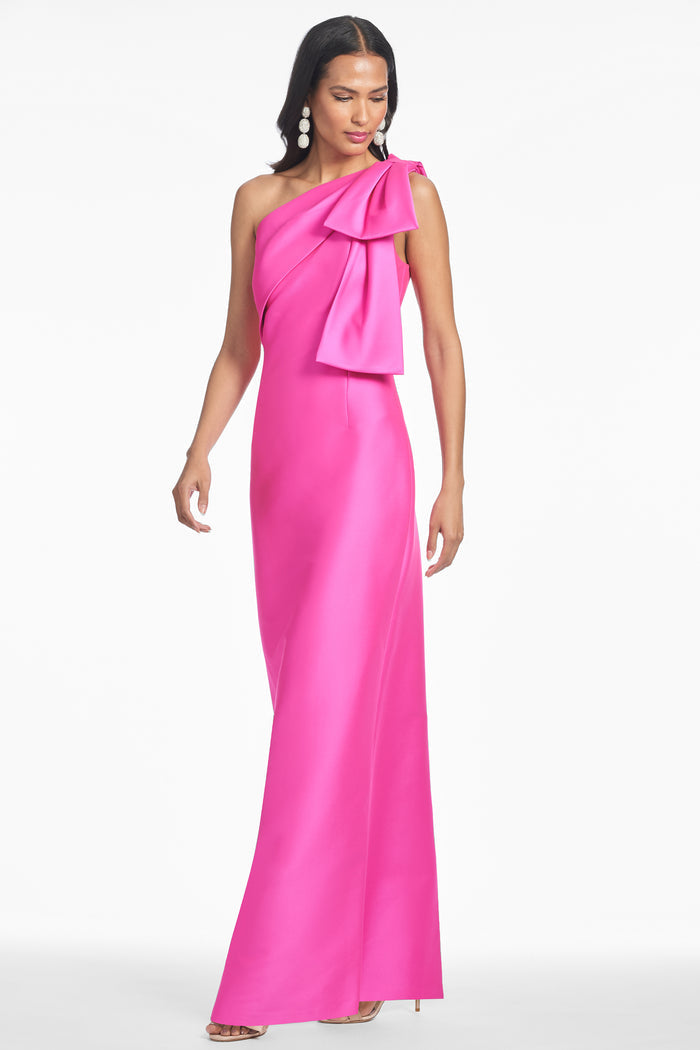 BONNIE FUCHSIA MIKADO ONE SHOULDER COLUMN GOWN