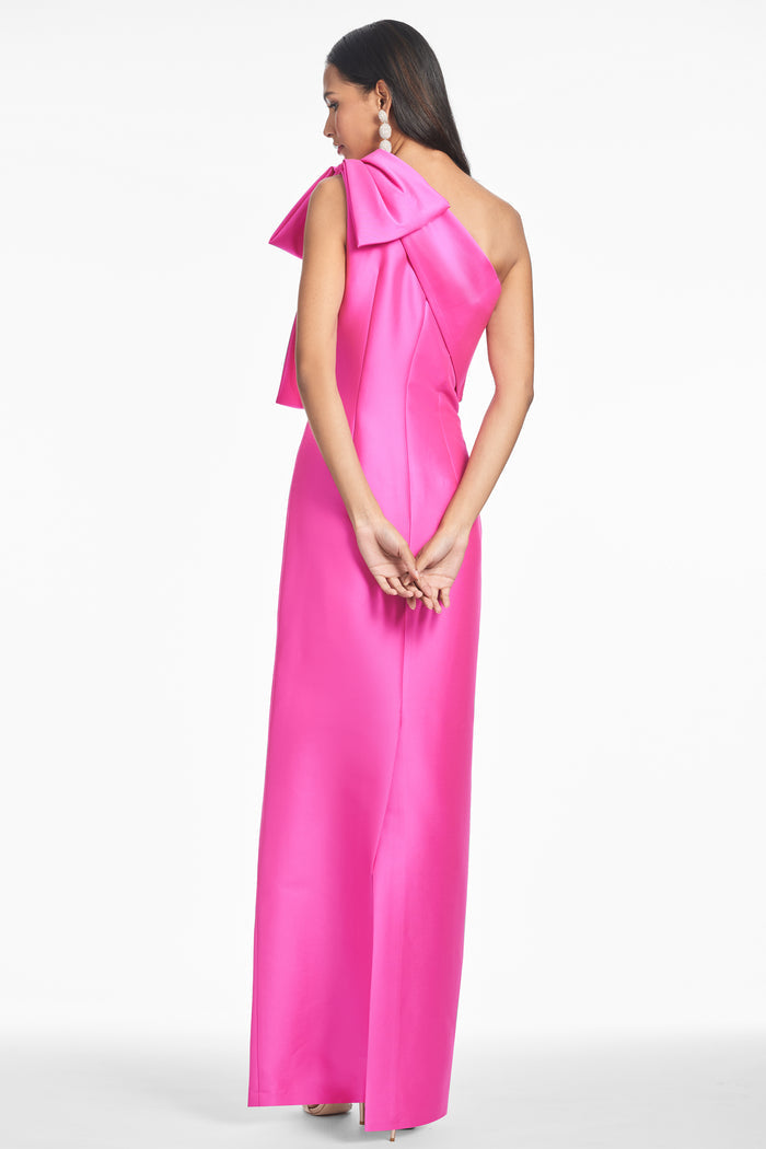 BONNIE FUCHSIA MIKADO ONE SHOULDER COLUMN GOWN