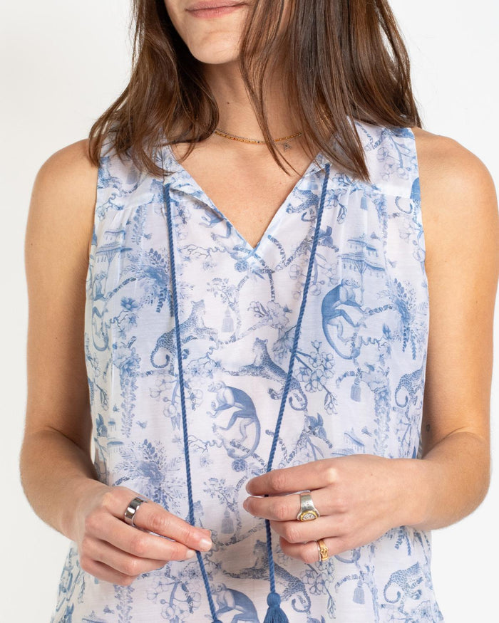 Borneo Sleeveless Cover-Up | White/Blue