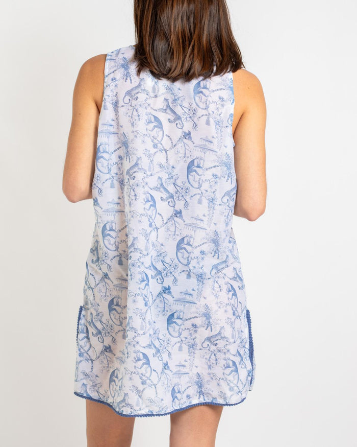 Borneo Sleeveless Cover-Up | White/Blue