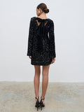 Elissa Is 5'8.5" & Wears Size UK 8|Bow Sequin Shift Dress - Black