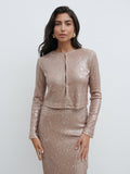 Lygia Is 5'9" & Wears Size UK 8|Brayden Sequin Cropped Cardigan - Beige