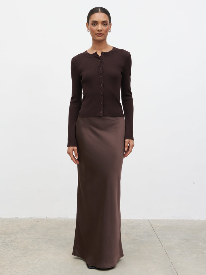 Lana is 5.9.5" & Wears Size UK 8|Breya Maxi Skirt - Chocolate