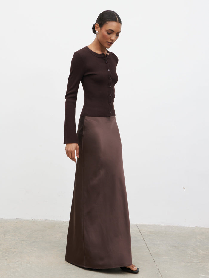 Lana is 5.9.5" & Wears Size UK 8|Breya Maxi Skirt - Chocolate