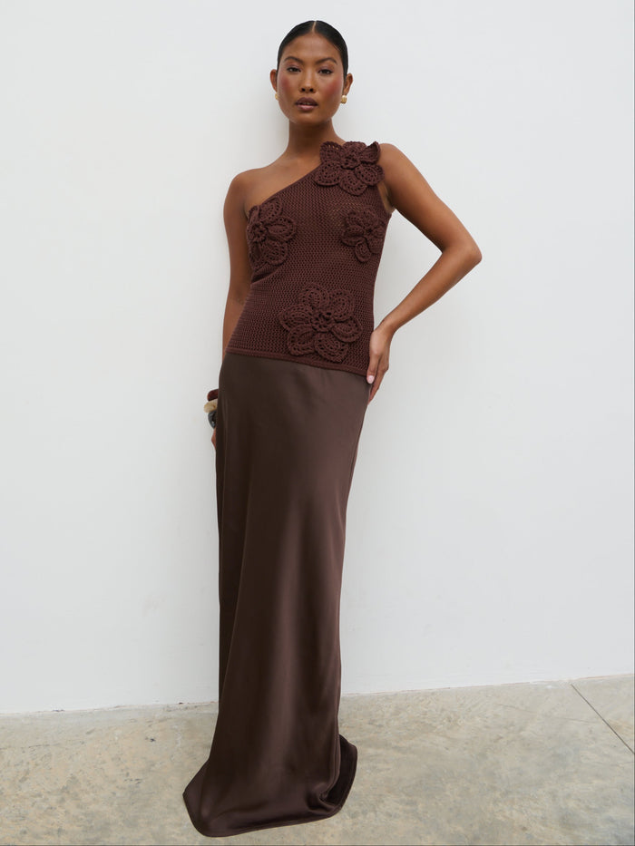 Elle Is 5'3" & Wears Size UK 6|Breya Maxi Skirt - Chocolate Brown