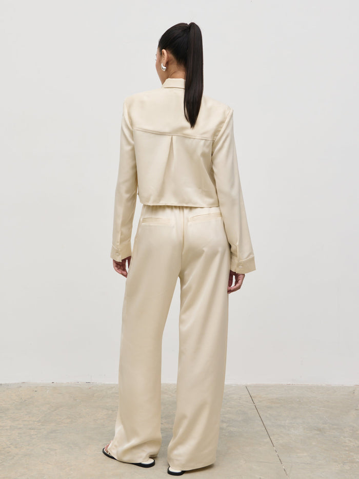 Candy Is 5'6" & Wears Size UK 8|Breya Satin Drawstring Trousers - Cream