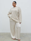Souki Is 5'8" & Wears Size UK 18|Breya Satin Drawstring Trousers Curve - Oyster