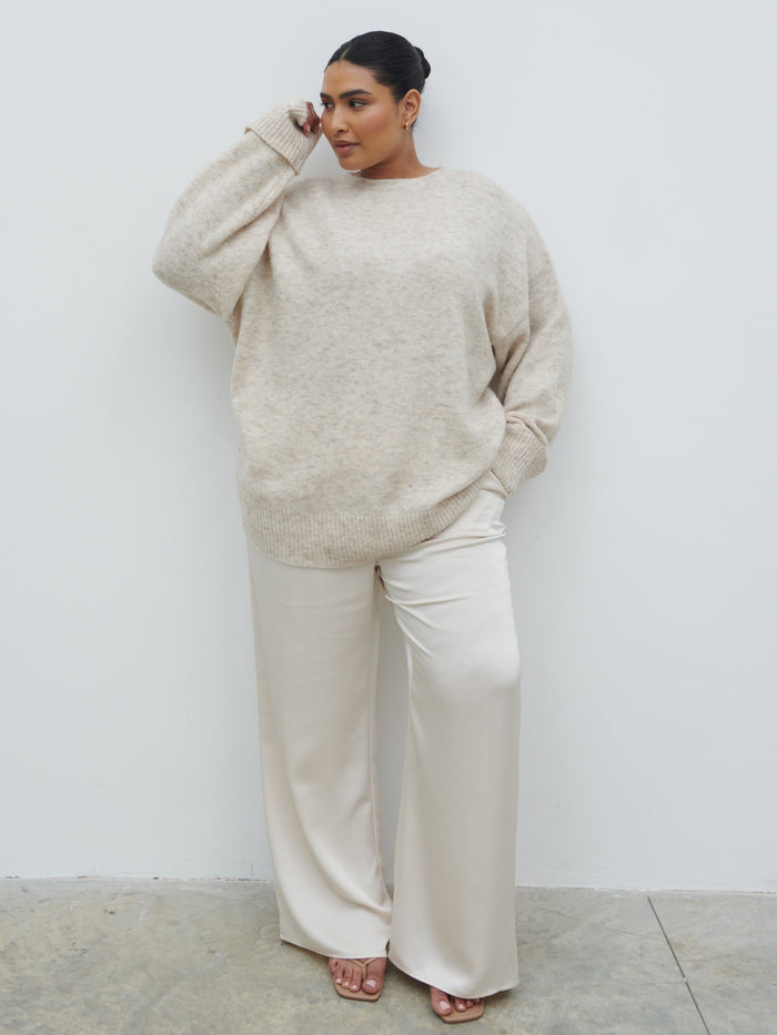 Souki Is 5'8" & Wears Size UK 18|Breya Satin Drawstring Trousers Curve - Oyster