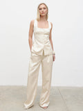 Honor is 5'4" & Wears Size UK 8|Breya Satin Waistcoat - Oyster