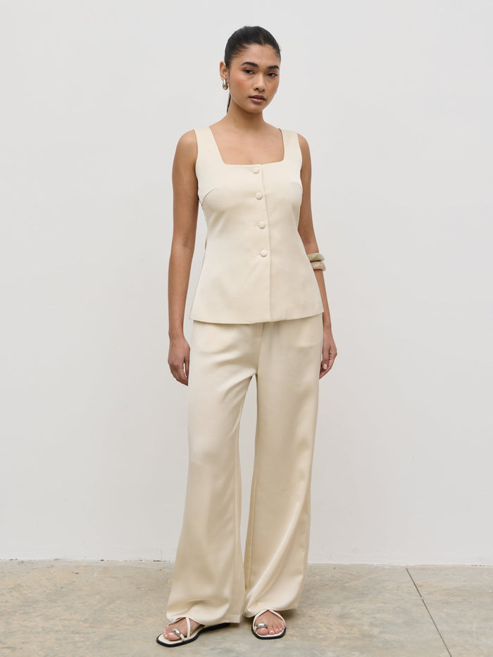 Candy Is 5'6" & Wears Size UK 8|Breya Satin Waistcoat - Oyster