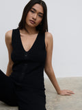 Candy Is 5'6" & Wears Size UK S|Bridget Crochet Knit Top - Black