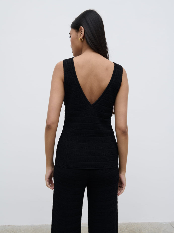 Candy Is 5'6" & Wears Size UK S|Bridget Crochet Knit Top - Black